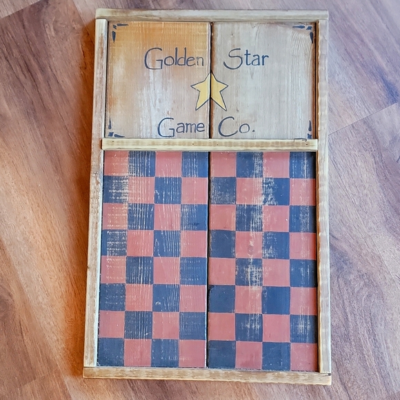 Folk Art Checkerboard Game Wall Hanging Art Golden Star ⭐️ Wooden Handma… - Picture 1 of 8